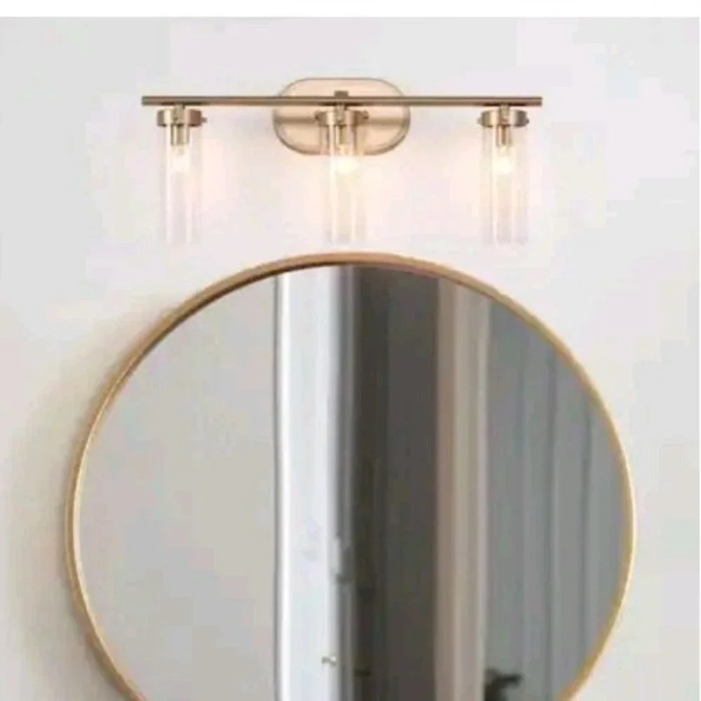 Antique Gold Modern 3-Light Bathroom Vanity Light 21.5 in. Modern Glass Cylinder